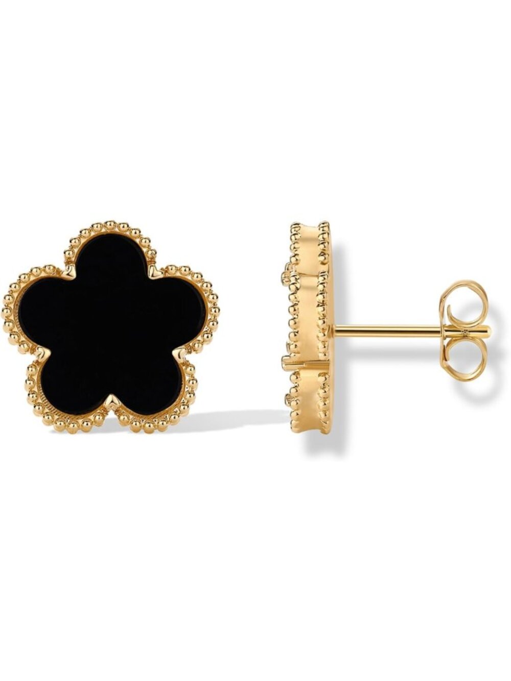 14K Gold Plated Clover Stud Earrings for Women - Gemstone Floral Jewelry
